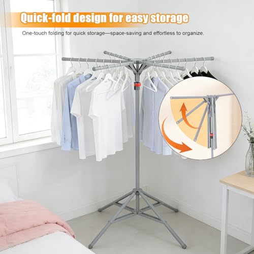 CEWROM Standtrockner Wäscheständer Hoch Klappbar mit 6 Flügeln, Kleiderständer Klappbar, Wäschespinne Clothes Drying Rack Ständer für Balkon,Drinnen, Draußen (grau)