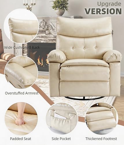 Image of GarveeHome Oversized Leather Recliner Chair, Swivel Rocker Manual Recliner for Adults, Lazy Rocking Chair with Comfort Arms and Back Single Sofa for Living Room