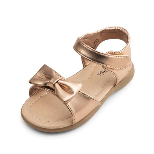 DREAM PAIRS Girls Sandals Fashion Bow Summer Shoes for Toddler/Little Kid 4 Toddler Rose Gold-metallic