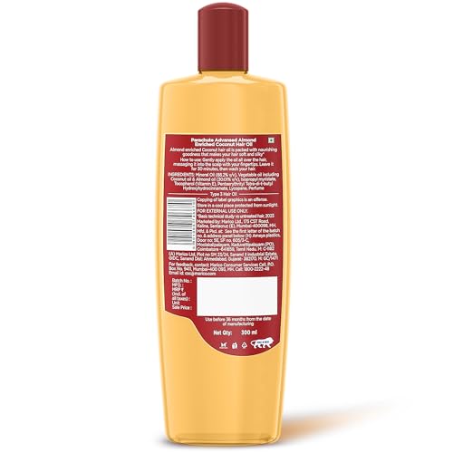 Image of Parachute Advansed Almond enriched Coconut Hair Oil with Vitamin E 300ml|Nourishes & Softens Hair | Helps Control Hair Fall| Helps Promotes Hair Growth | Up to 2x Softer Hair|Non-Sticky Formula| Dermatologically-Tested Hair Oil | For Men & Women