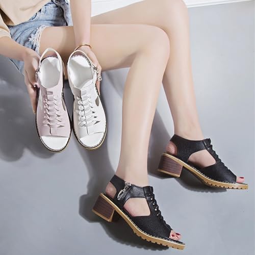 Funfany Peep Toe Cutout Zipper Chunky Heeled Sandals, Womens Comfy Orthotic Sandals, Thick Sole Wedge2