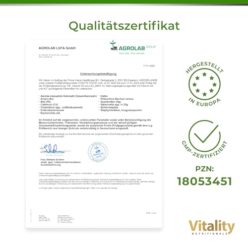 Vitamin D3 K2 Hochdosiert Vitamin D 5000 IE & K2 200 mcg Premium All Trans MK7. 90 Mini-Kapseln Hochdosiert. hohe Bioverfügbarkeit, frei von Zusatzstoffen. Vitality Nutritionals by VitaminExpress