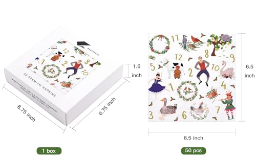 WRAPAHOLIC 50Pcs Christmas Paper Napkins - 3 Ply 12 Days of Christma Disposable Luncheon Napkin for Christmas Party Supplies Tableware, Xmas Holiday - 6. 5 x 6.5 In – Image 3