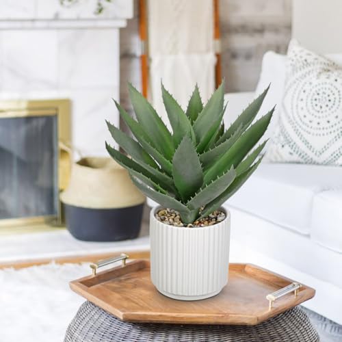 Hollyone Large Artificial Agave Plants 11.8“ Fake Succulents Potted Faux Aloe Vera Plant in White Pot Succulent Agave Plants for Desk Modern Office Living Room Table Shelf Home Indoor Outdoor Decor - Image 6