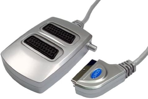 World of Data 3 Way Scart Splitter - A fully wired (all 21 pins) Scart Multiplier - Audio & Video (AV) - 1 x Male to 3 x Female - 0.4m Cable - Stylish Silver Design - Deluxe Edition