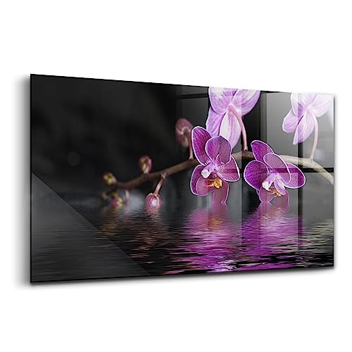 Peinture sur verre d'art de luxe 140x70cm motif orchidée rose par Wallfluent