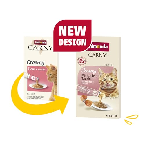 animonda Carny Creamy Katzensnack (6 x 15g), Premium Katzensnack für anspruchsvolle Feinschmecker mit zartem Lachs und wertvollem Taurin