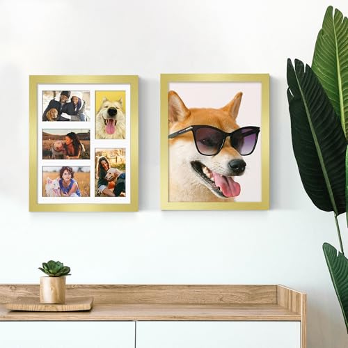 Image of DUENPY 11x14 Collage Picture Frame, 4x6 Collage Picture Frame, Displays Five 4x6 inch Photos, or 11x14 (Without Mat) Wall Decor Wall Hanging or Tabletop, Gold.