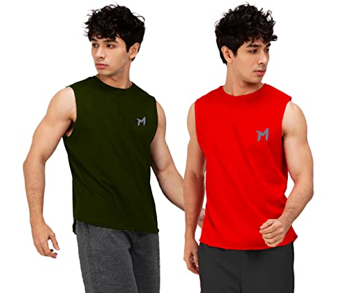 Image of Solid Sleeveless Cotton Regular Fit Mens Stylish Top Tanks Vest T-Shirt (Combo Pack of 2)
