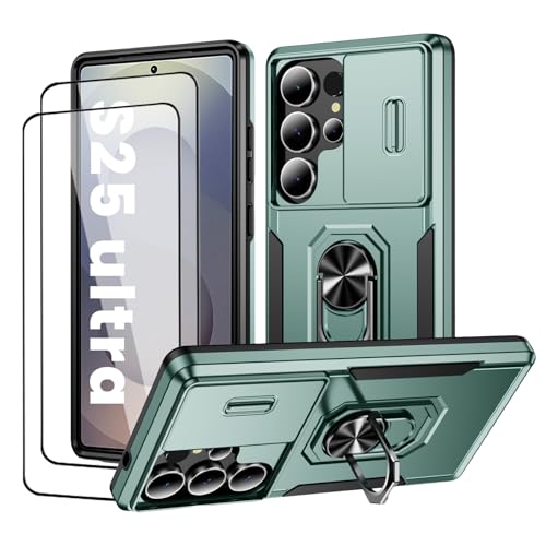 Coque Samsung S25 Ultra avec cache caméra coulissant et anneau vert