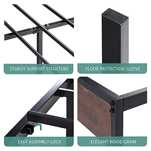 Sha Cerlin 14'' King Size Metal Platform Bed Frame With Rustic Wood & Reverse Holes/Ample Under-Bed Storage Space/Mattress Foundation/No Box Spring Needed/Easy Assembly/Noise Free, Metal Slats #TOP7