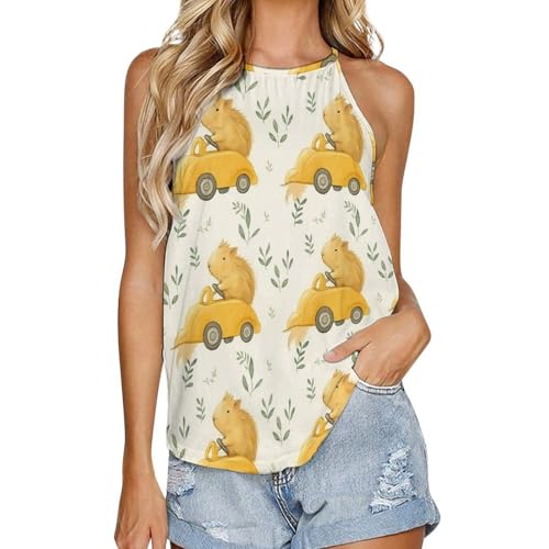 Gilet sans manches col rond femme imprimé animalier cochon d'Inde