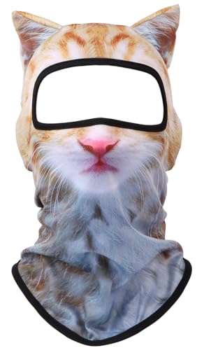 3D Cat Ski Balaclava Sheisty Face Mask with Ears Cute Animal Ski Mask for Music Festivals Raves Party Outdoor Activities Cat Orange