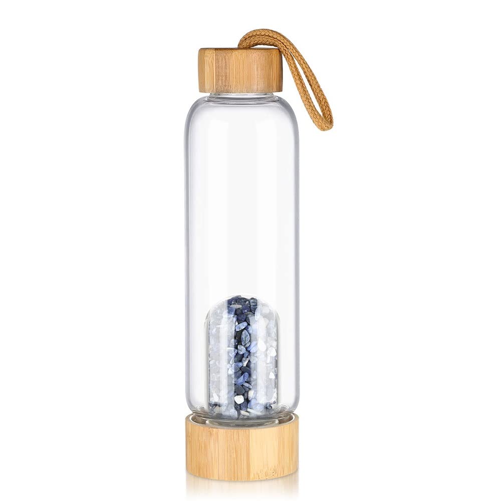 550Ml Botella De Agua De Cristal Natural Punto De Cristal De Cuarzo Punto De Elixir Curativo Cristal De Reiki Botella De Agua De Energía Botella De Agua Con Infusión De Gemas ( Color : Lapis lazuli )