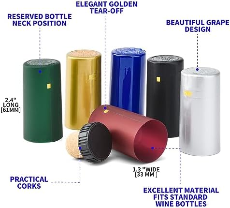 BGMAXimum PVC heat shrink capsules 40 count golden and 40 wine bottle cork stoppers, wine preservation set for cruise, wine seal shrink wrap sleeves caps tops wine capsules for home cellars
