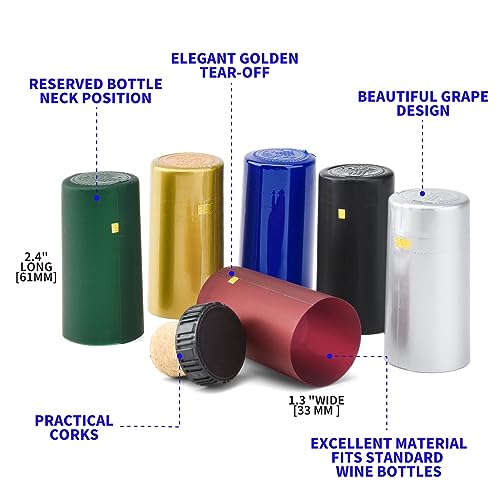 BGMAXimum PVC heat shrink capsules 40 count dark blue and 40 wine bottle cork stoppers, wine preservation set for cruise, seal shrink wrap sleeves caps tops, capsules for making cellars