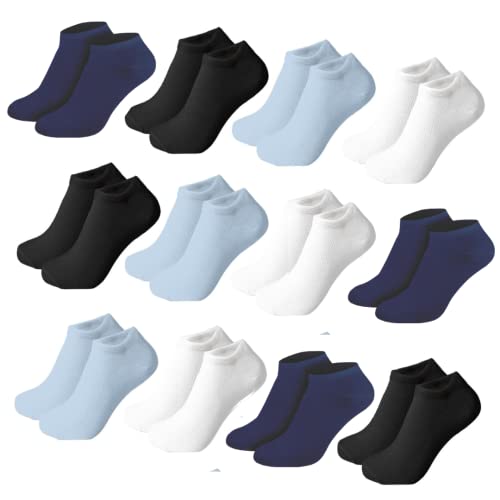 Nakloe -12 Pares - Calcetines Tobilleros Niño - Calcetines Niño - Calcetines Cortos Niño – Transpirables y hechos de Algodón (FR/ES, Números, 22, 26, Regular, Azul)