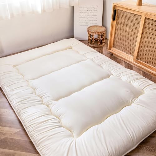 Image of MAXYOYO Japanese Floor Mattress Futon Mattress, Thicken Sleeping Pad Foldable Roll Up Floor Futon for Adults Tatami Mat Dormitory Couch Lounger, Off White, Twin Size