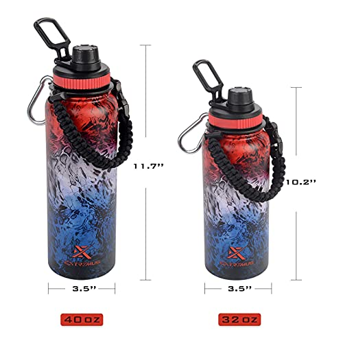 Extremus Deluge Stainless Steel Vacuum Insulated Sports Water Bottle With 100% Leak-Proof Travel Lid, Paracord Survival Handle,32 Oz, Prym1 Rocket Pop #TOP2