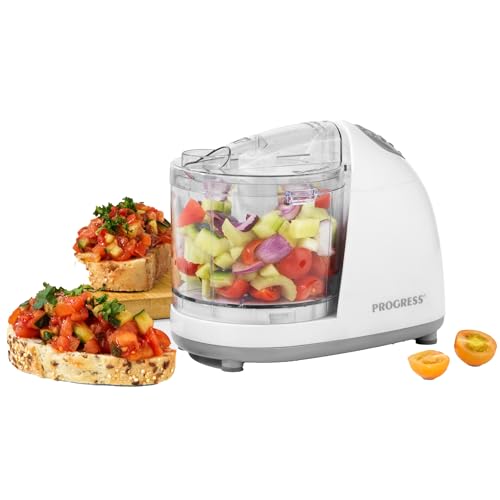 Progress EK2182P Go Healthy Mini Food Chopper – Small Electric Food Processor, Compact Vegetable Blender, 350 ml Chopping Bowl, One Touch Operation, Stainless Steel Blades, Oil Feeding Chute, 150W
