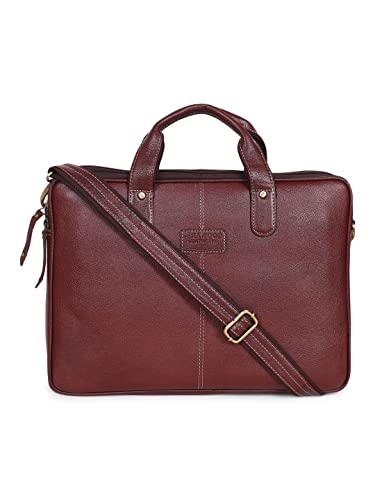 Image of Teakwood Genuine Leather 15 Inches Slim Unisex Brown Solid Laptop Bag