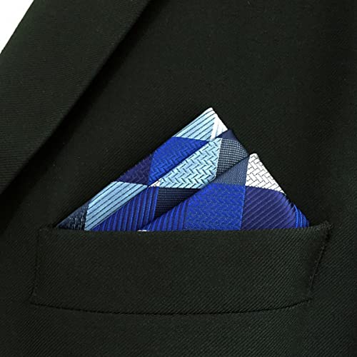 Shlax&Wing Checked Blue Navy Plaids Silk Pocket Square Mens Hankies Hanky #TOP2