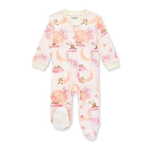 Image of Burt's Bees Baby Girls' Loose Fit Organic Cotton Sleep and Play One-Piece Zip Front Footed Pajamas