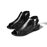 J. Adams Tracy Perforated Flat Bootie - Casual Open Toe Low Heel - Cut Out Shoe, Black Pu, 7
