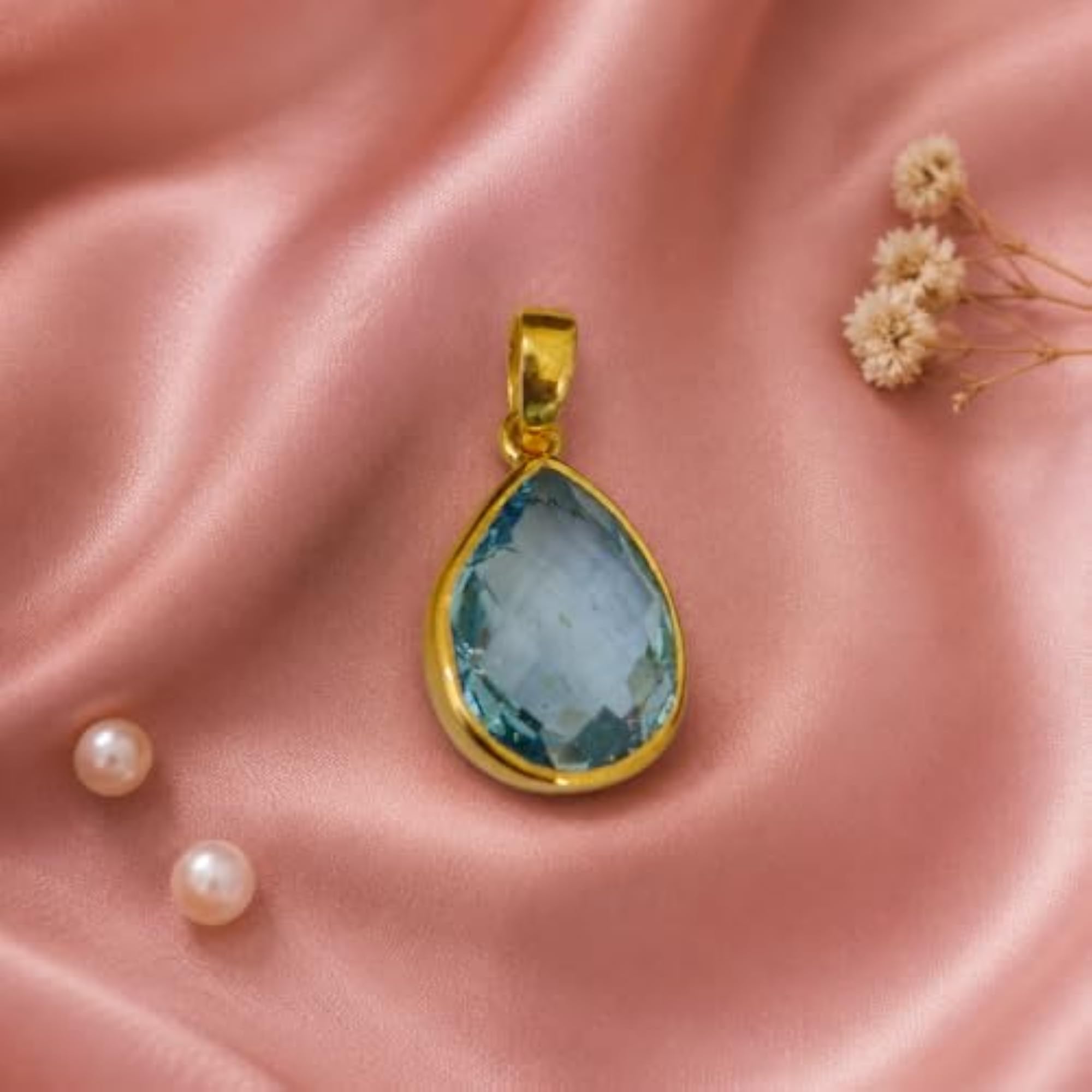 Women's 925 Silver Blue Topaz Pendant Necklace
