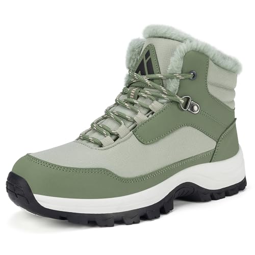 Mishansha Winterschuhe Damen Gefüttert Winterstiefel rutschfest Wanderschuhe Grün Gr.40