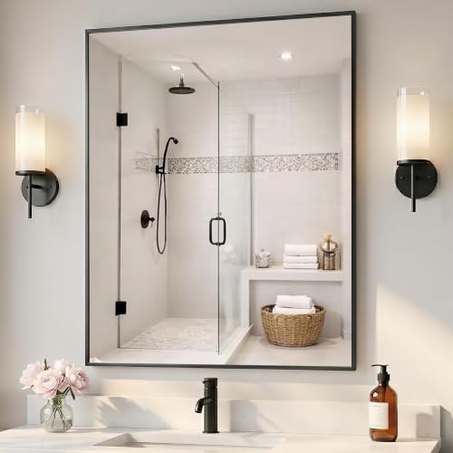 Pocetry 30x36 Inch Matte Black Rectangular Bathroom Vanity Mirror
