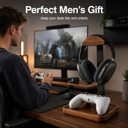 WOSENLL Wooden Headphone Stand for Desk - 3