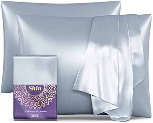 Blue Mulberry Silk Pillowcase for Hair and Skin, 2 Pack 100% Real Pllow Cases Queen, Covers Soft Smooth Pure with Hidden Zipper ( 20''×30'')