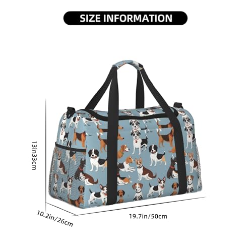 Dogs Print Foldable Carry On Tote Large Capacity Hand Carry Bag for Airplane Weekend Getaways4