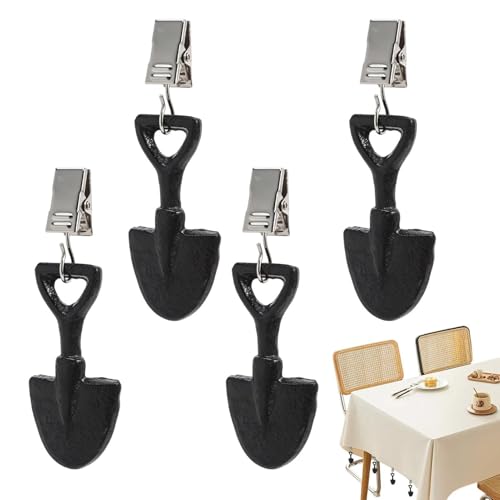 Genérico Lastres para Mantel de Exterior | 4 piezas colgante metálico resistente contra el viento | Pinza Forma Pala para Cubrir Mesas de Picnic | para Patio Jardín Camping Bodas y y Eventos