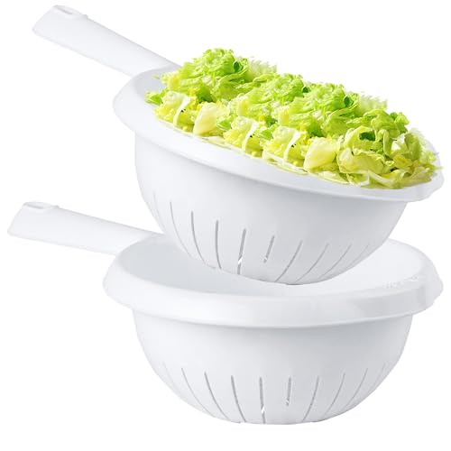 Ice White Handled Colander/Sieve Deep Filter Basket Multi Purpose for Rice, Vegetables & Fruit Washing Food Strainer (1)