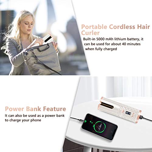 Cordless Automatic Hair Curler-KFF Portable Electric Wand Curling Iron-Recharger Auto Crimper Hair Waver with LCD, 6 Temperature & Timer Settings, Auto Shut-Off Hair Styling Tools for Women
