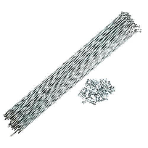X AUTOHAUX 36 Pcs 14G J Bend 263mm x 2mm Bike Bicycle Spokes with Nipples Steel Silver Tone