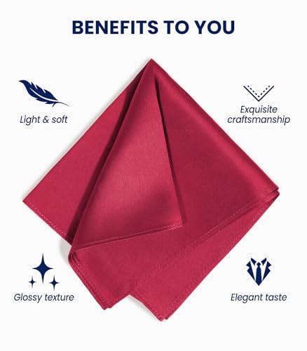 Image of Selected Hanky 100% Pure Silk Pocket Square for Men | 100% Mulberry Silk with hand-rolled edges; pairs with a suit, blazer, or tuxedo for weddings, formal events, and daily wear.