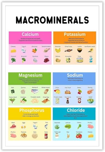 Nutrition Chart Vitamins Minerals Food Guide Healthy Eating Infographic Poster for Kitchen Home Office(Unframed,12x18inch(30x45c
