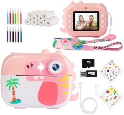 ARNSSIEN Camara Fotos Infantil Instantanea,Camara Fotos Infantil de con vídeo HD para niños 3 a 12 años,Regalo cumpleaños Navidad para niñas y niños, 7 Rollos de Papel instantáneo y Tarjeta 32 GB,M3