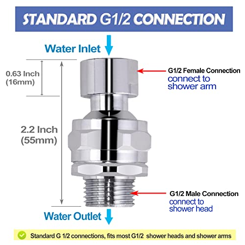 Shower Head Swivel Ball Adapter Brass Adjustable Shower Arm Connector Universal Showering Component Shower Arm Extension, Polished Chrome #TOP3