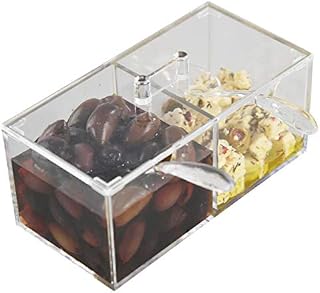 HOME-X Dual Compartment Condiment Holder, Garnish Tray with Lid and Matching Spoons
