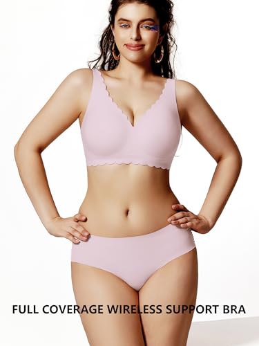 Push Up Bras for Women No Underwire Seamless Support Full Coverage Plunge Bralettes Wireless Scalloped Tshirt Bras
