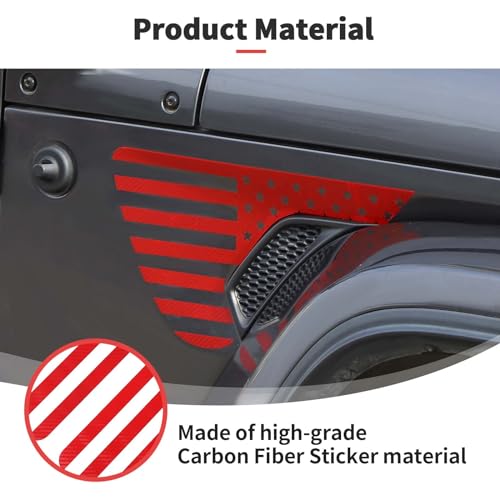 Image of Side Fender Vent Sticker US Flag Decals Vinyl Sticker Compatible with Jeep Wrangler JL JLU Gladiator JT 4xe 2025-2018 2pcs Red