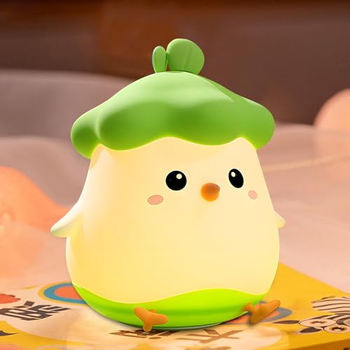 Image of Vegetable Chicken Silicone Sleeping Light - Cute Bedroom Decorative Lamp with Two Levels of Luminance Adjustable Vegetable Silicone Light Bedside Touch for Boys and Girls Bedroom Gifts