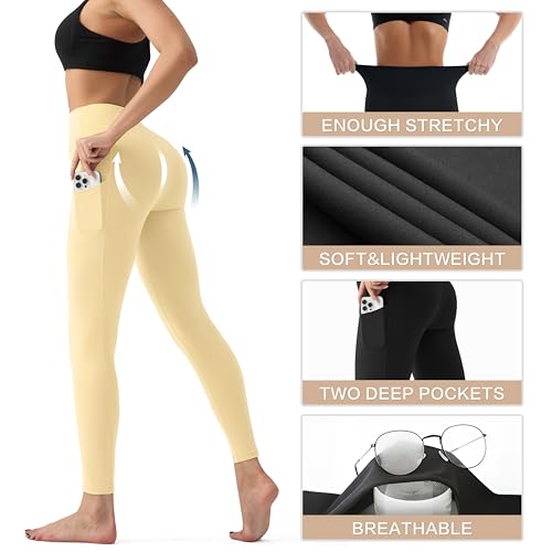 Image of YUDSUD High Waisted Leggings for Women with Pockets - Tummy Control Capris Yoga Pants for Workout Running Athletic Cycling