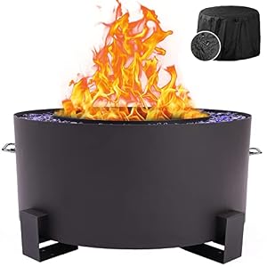 LEISU Smokeless Fire Pit Portable Wood Burning Camping Stove with Poker Roasting Sticks and Waterproof Cover Outdoor Bonfire Fire Pits for Backyard Patio Garden (Alloy Steel+ Glass Sand)