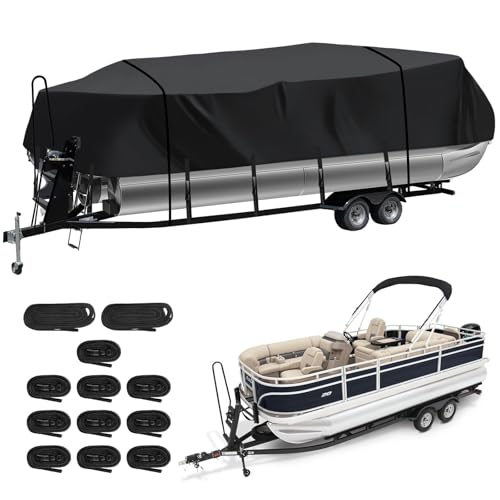 Heavy Duty Trailerable Pontoon Boat Cover (L), 20'2''-22' Marine Grade Waterproof Cover with...