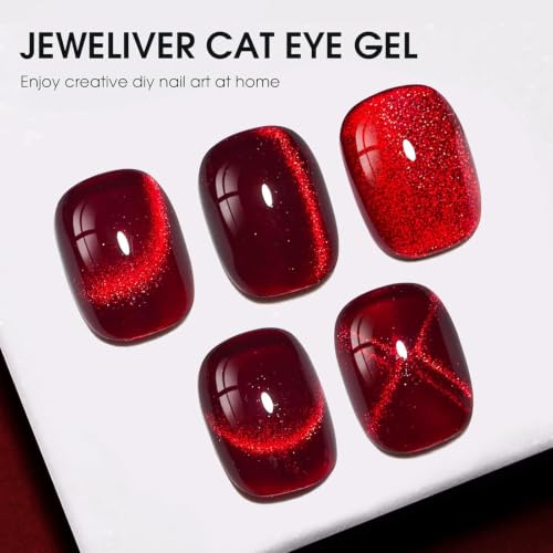 Image of Cat Eye Gel Polish with Dual Magnet 15ML Holographic Glitter Magnetic Soak-Off UV /LED Gel Polish for Salon & DIY Nail Art (CRIMSON FLAME)